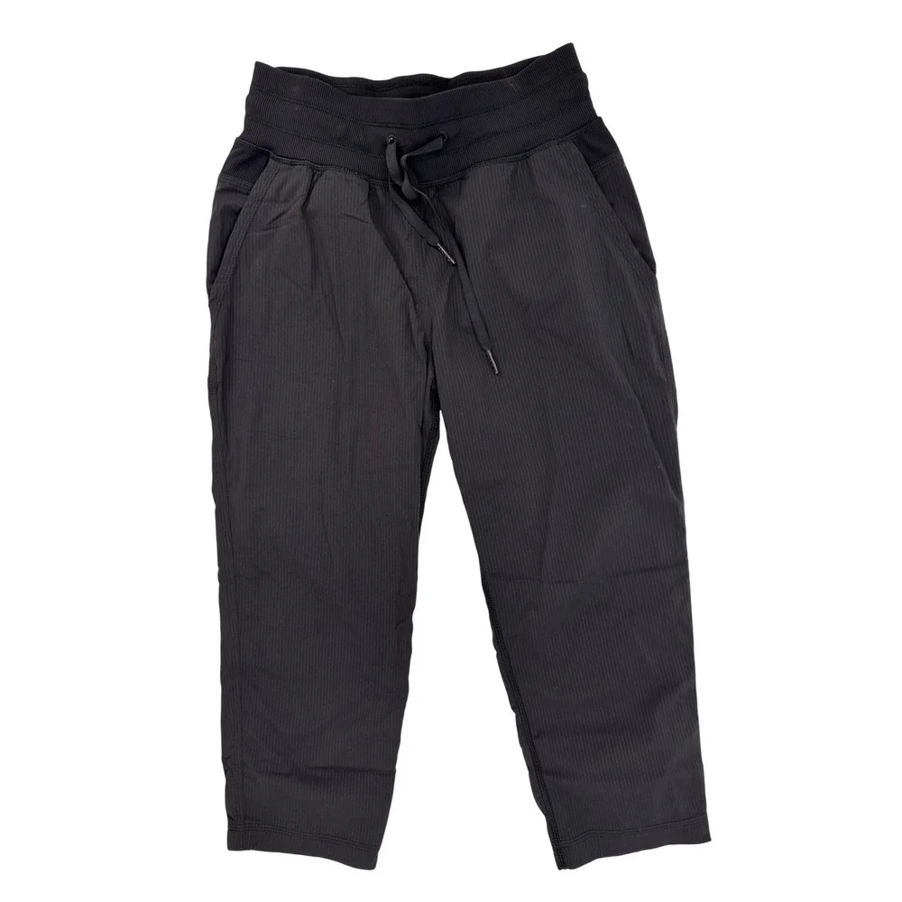 Lululemon Athletica Dance‎ Studio Crop Pants Black Ribbed Drawstring Womens 2